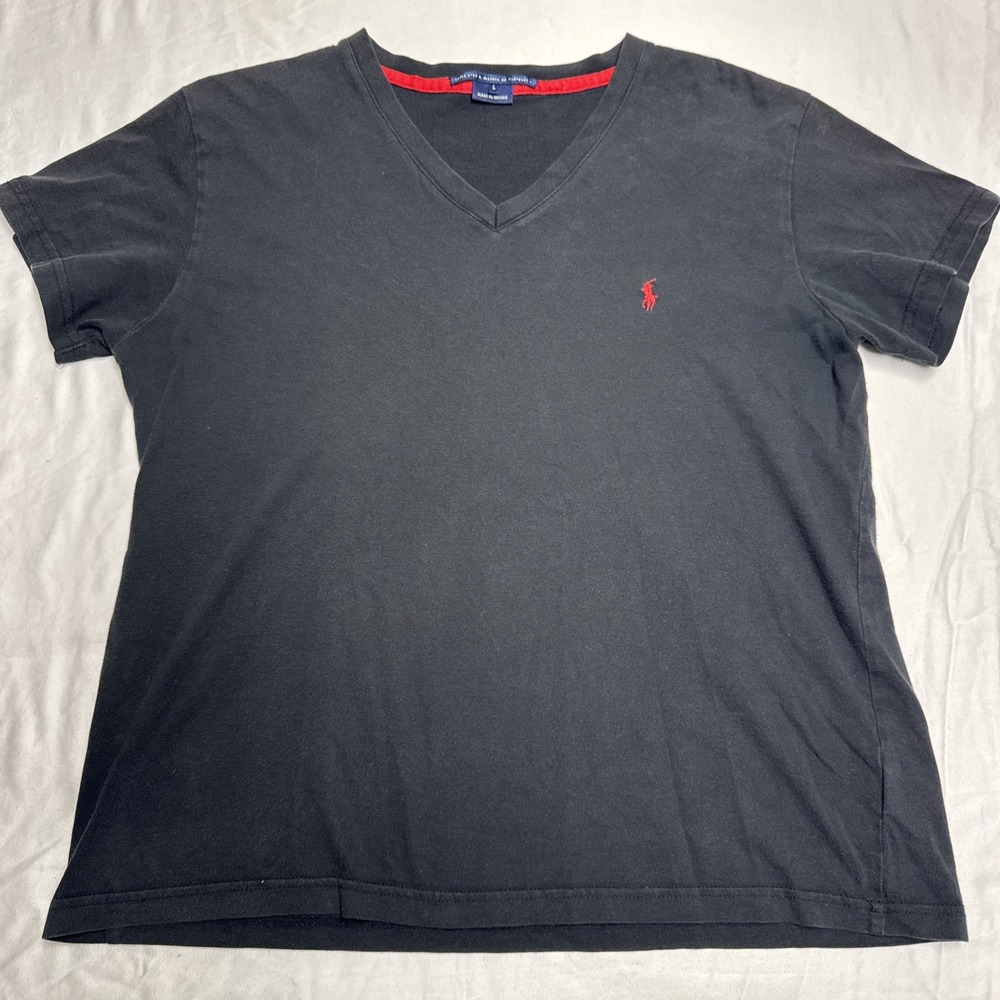 Ralph Lauren Sport T Shirt Womens Large Black V Neck Pony Logo Casualwear